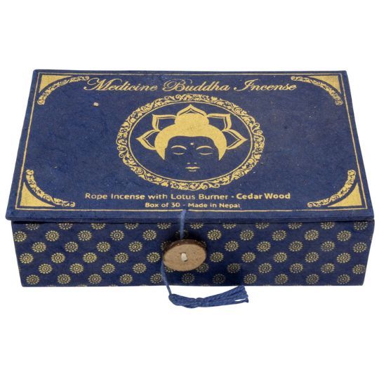 Medicine Buddha Rope Incense with Lotus Burner - Cedar Wood