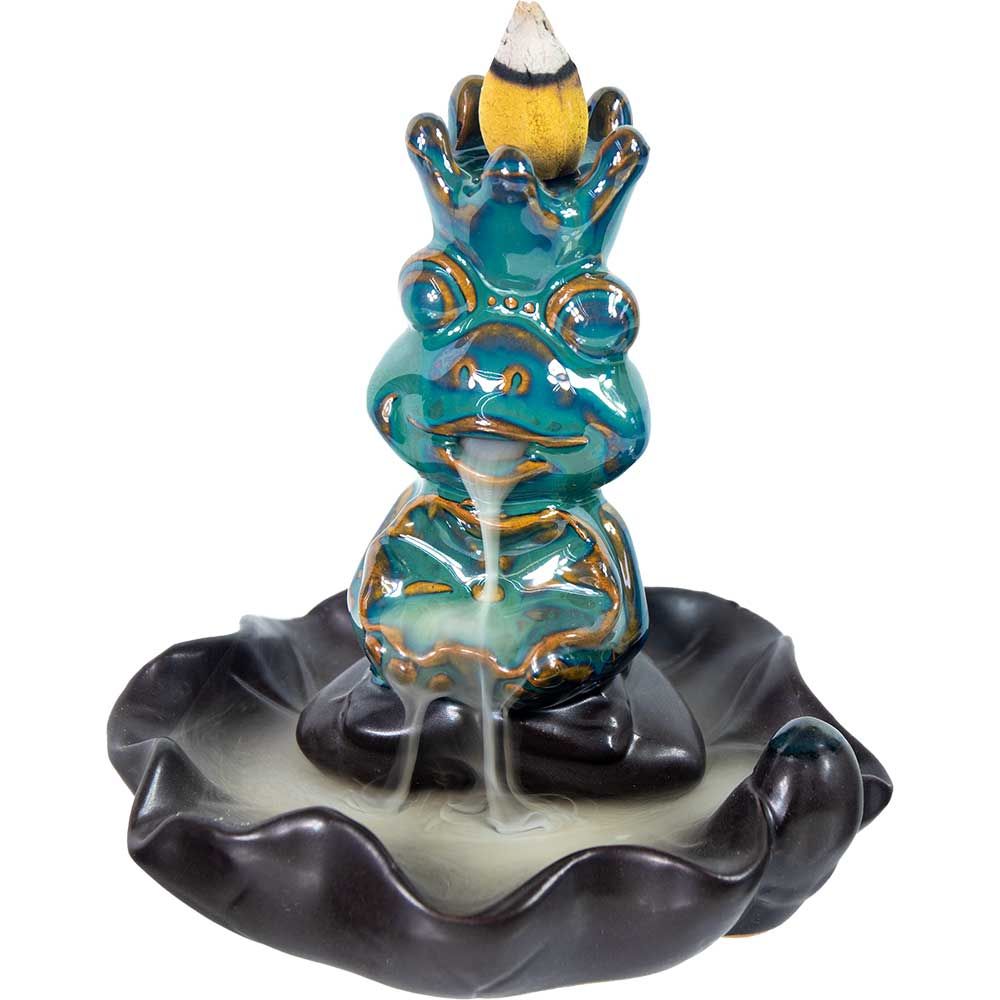Meditating Frog Backflow Incense Burner 4.25"H