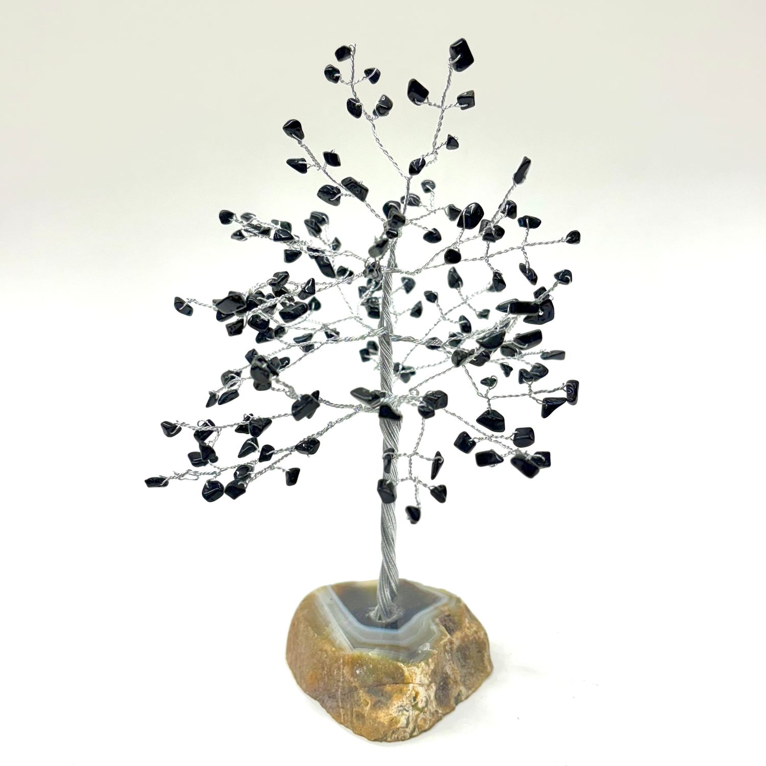 Black Obsidian Gem Tree on Agate Base 7.5"
