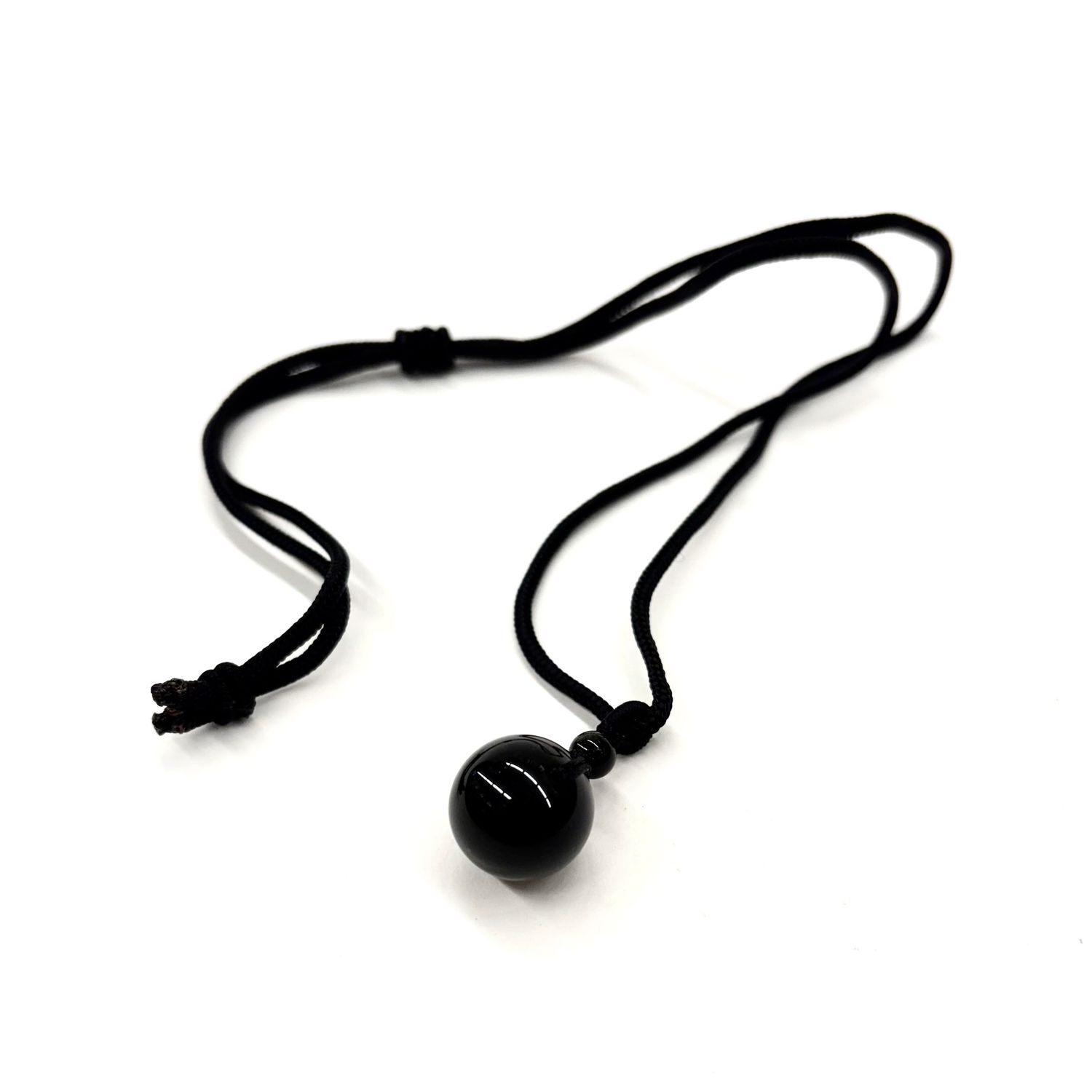 Black Obsidian Sphere Necklace - Adjustable 15"