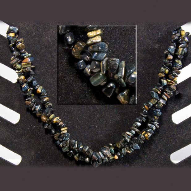 Blue Tiger's Eye (Hawk's Eye) Chip Necklace 36"