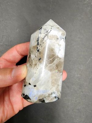 Rainbow Moonstone Tower with Smoky Quartz Inclusions