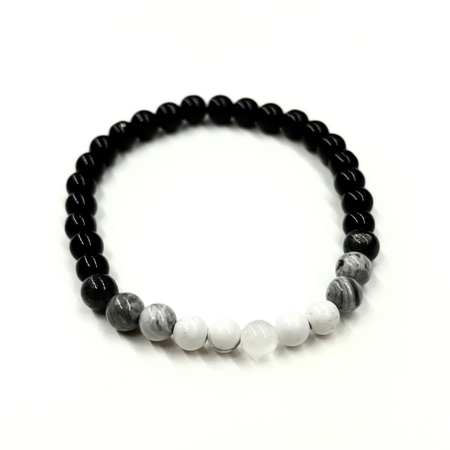 Moon Phases 6MM Bracelet (Black &amp; White Jade/Howlite/Labradorite/Picasso Jasper)