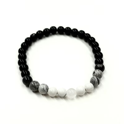 Moon Phases 6MM Bracelet (Black &amp; White Jade/Howlite/Labradorite/Picasso Jasper)