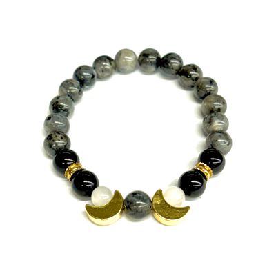 Sacred Moon 8mm Bracelet (Black Labradorite/Moonstone)