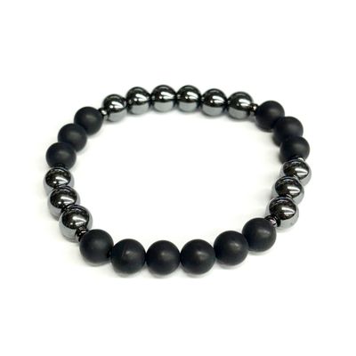 Hematite &amp; Matte Black Onyx 8mm Bracelet