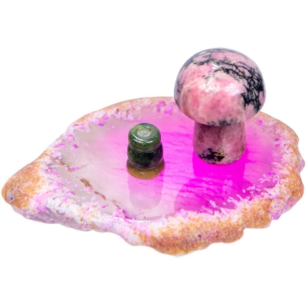 Agate Slice and Crystal Mushroom Incense Holder - Assorted