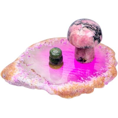 Agate Slice and Crystal Mushroom Incense Holder - Assorted
