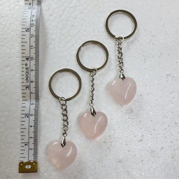 Rose Quartz Puffy Heart Keychain
