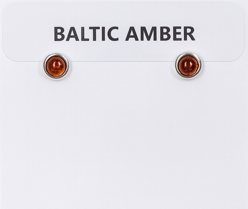 Baltic Amber Round Stud Earrings Sterling Silver