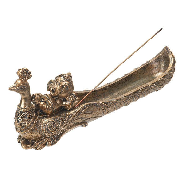 Baby Ganesha on Peacock Incense Burner