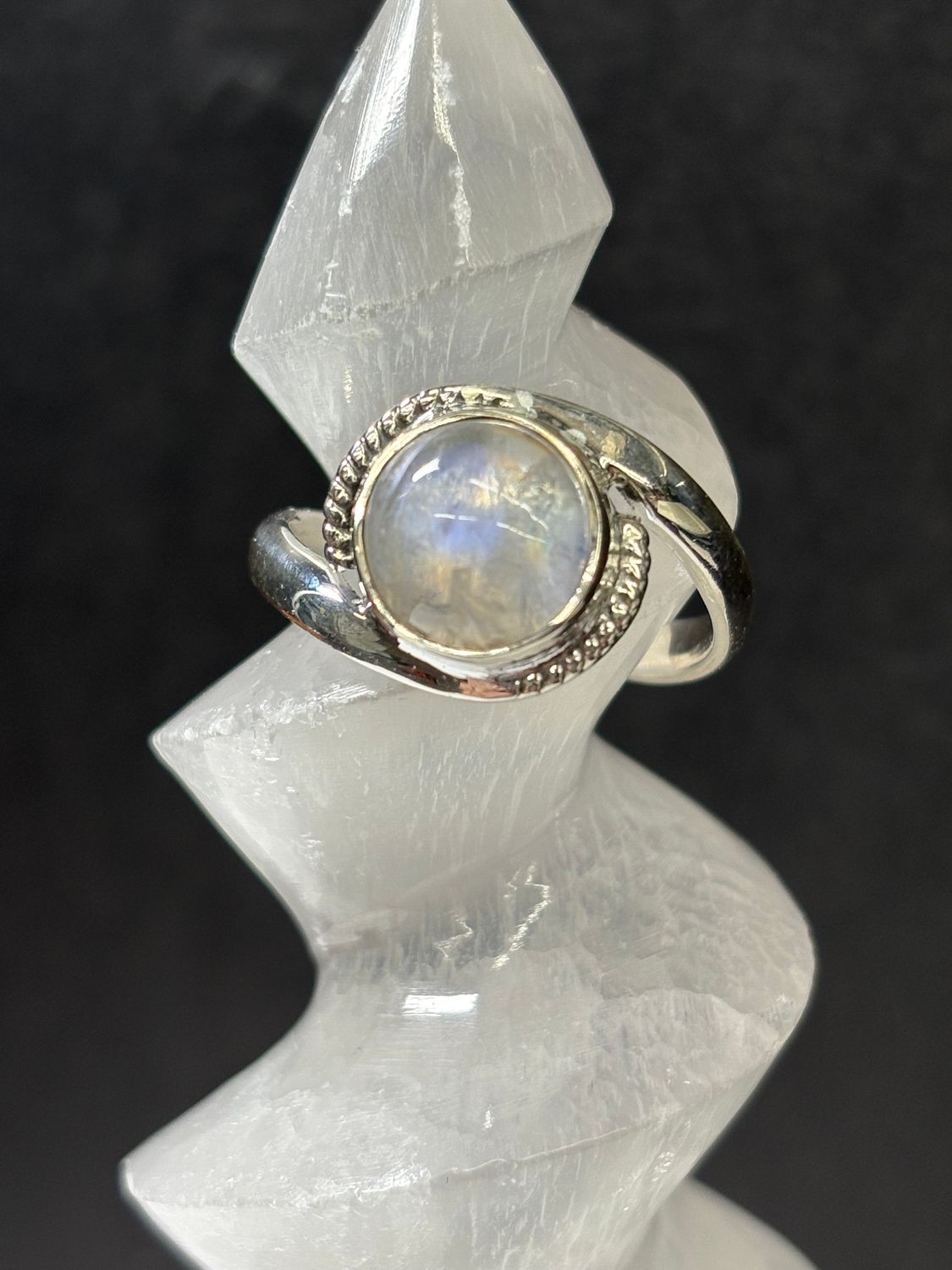 Rainbow Moonstone Ring A - Size 10 Sterling Silver