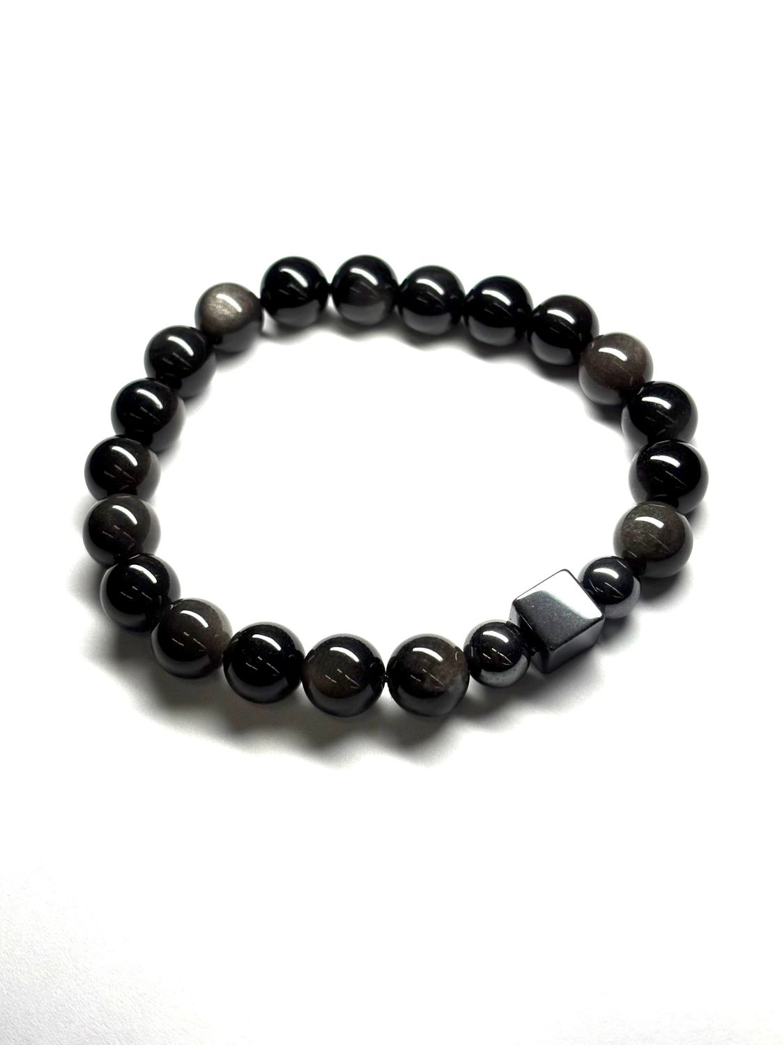 Black Silver Sheen Obsidian &amp; Hematite 10MM Bracelet