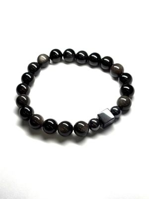 Black Silver Sheen Obsidian &amp; Hematite 10MM Bracelet