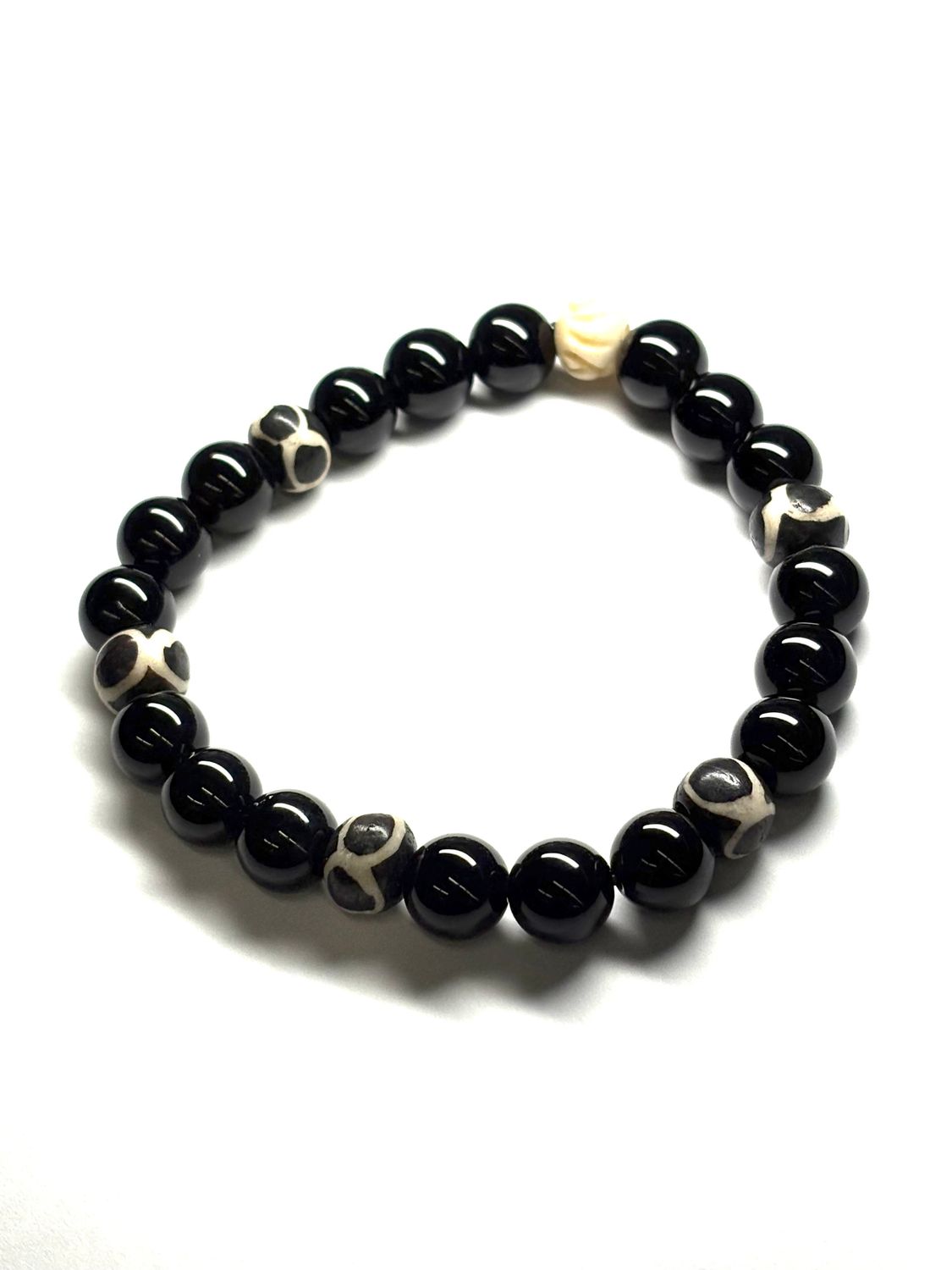 Black Onyx 10mm Bracelet - Wood Beads