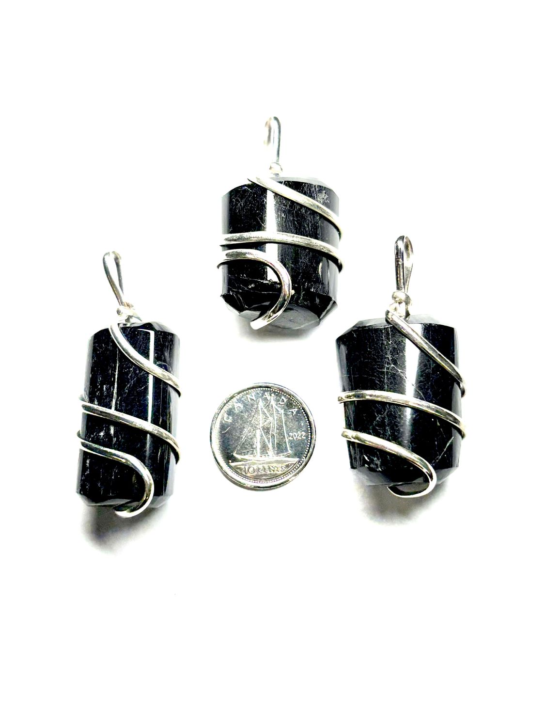 Black Tourmaline Spiral Wrapped Pendants