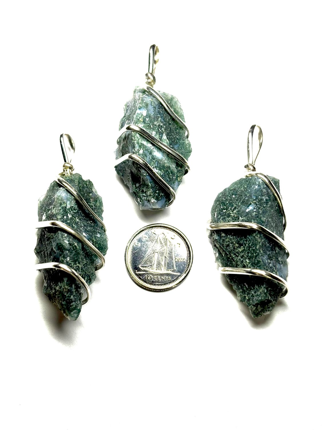 Moss Agate Spiral Wrapped Pendants