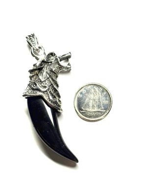 Black Tourmaline Wolf Tooth Shaped Pendant