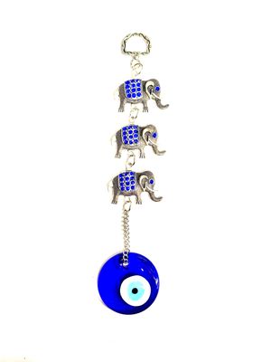Evil Eye 3 Gem Elephants Wall Hanging 7"