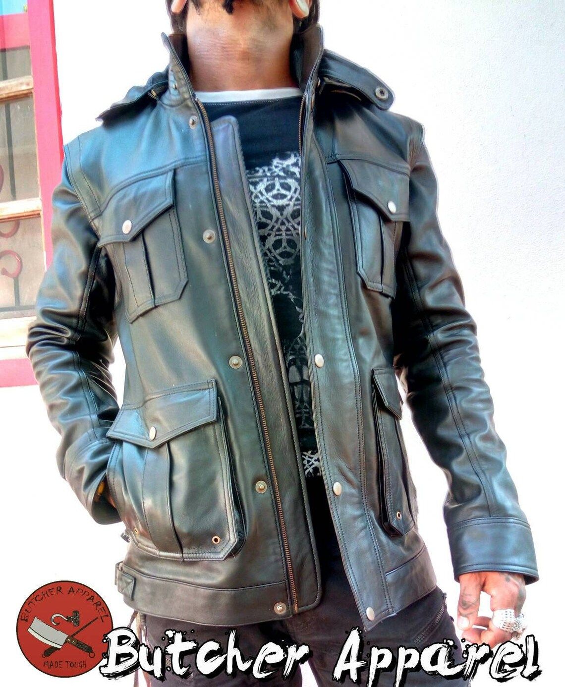 Cleaver Full Convertible Leather Jacket - Blk - MED