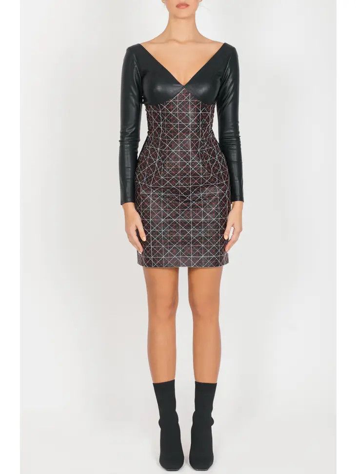 Leather Dress w/long sleeves Black/Multi, Size: S