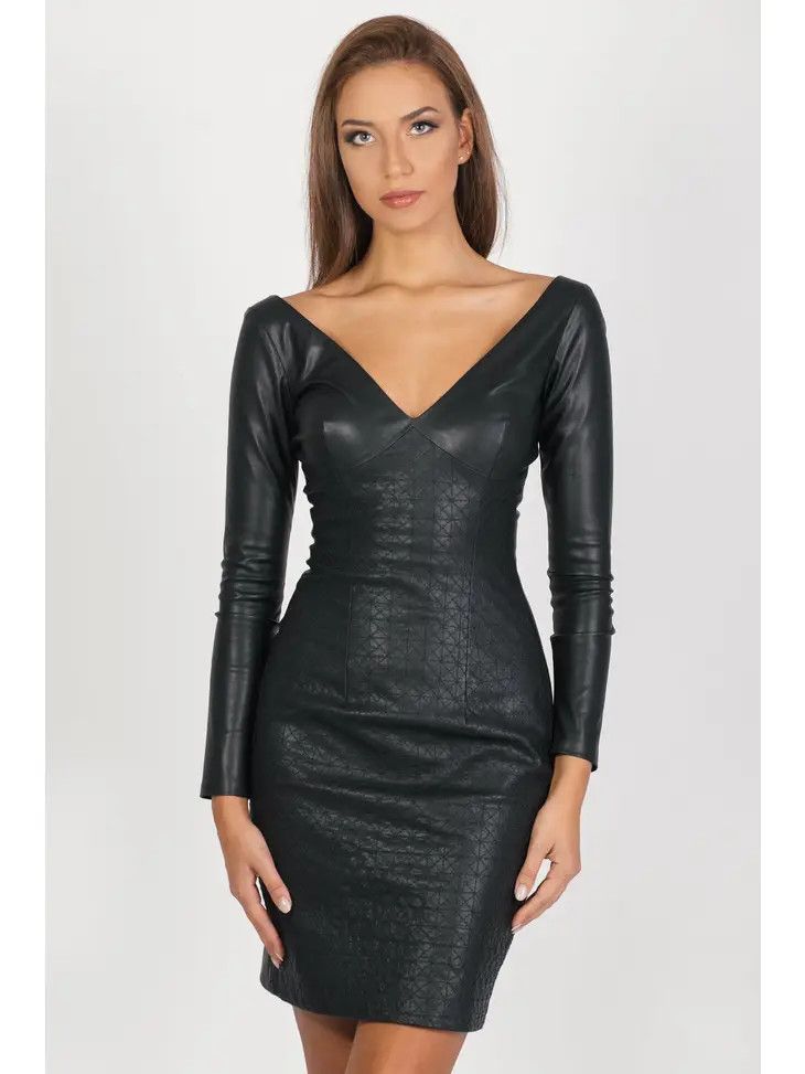 Longsleeve Leather Dress Black Patterned