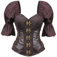 Steampunk Inspired Overbust with Short Flounce Sleeve, Color: Chocolate, Size: 26”