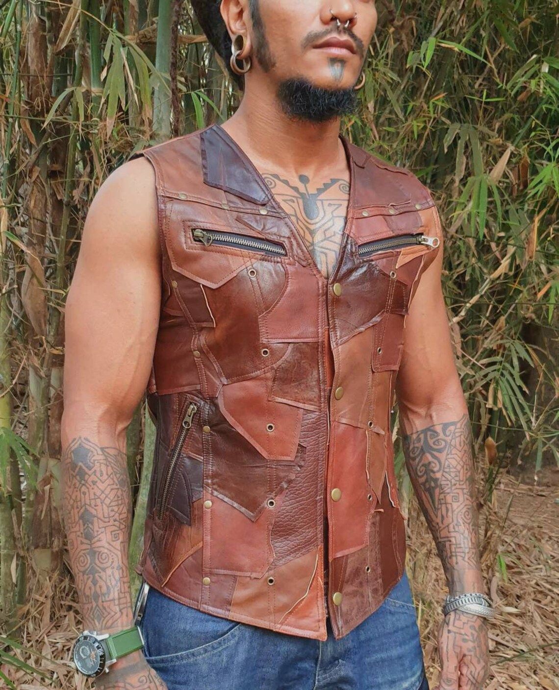 Leather Waistcoat-Cleaver-Blk Patch- MED