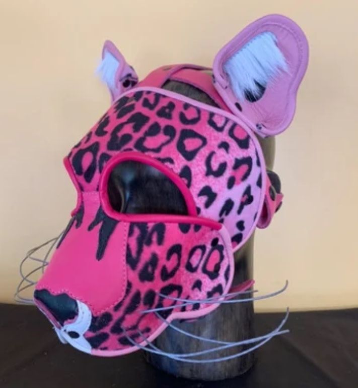 Custom Leather Hoods - Pink Leopard w/ Whisker