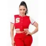 SHORT SLEEVE CROPPED BASEBALL JACKET  RED