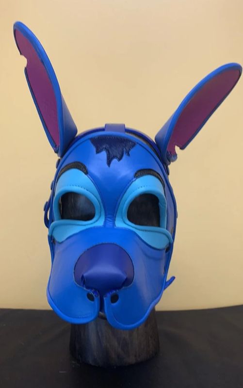 Custom Leather Hoods - Specialty &quot;Stitch&quot; Pup - Blue