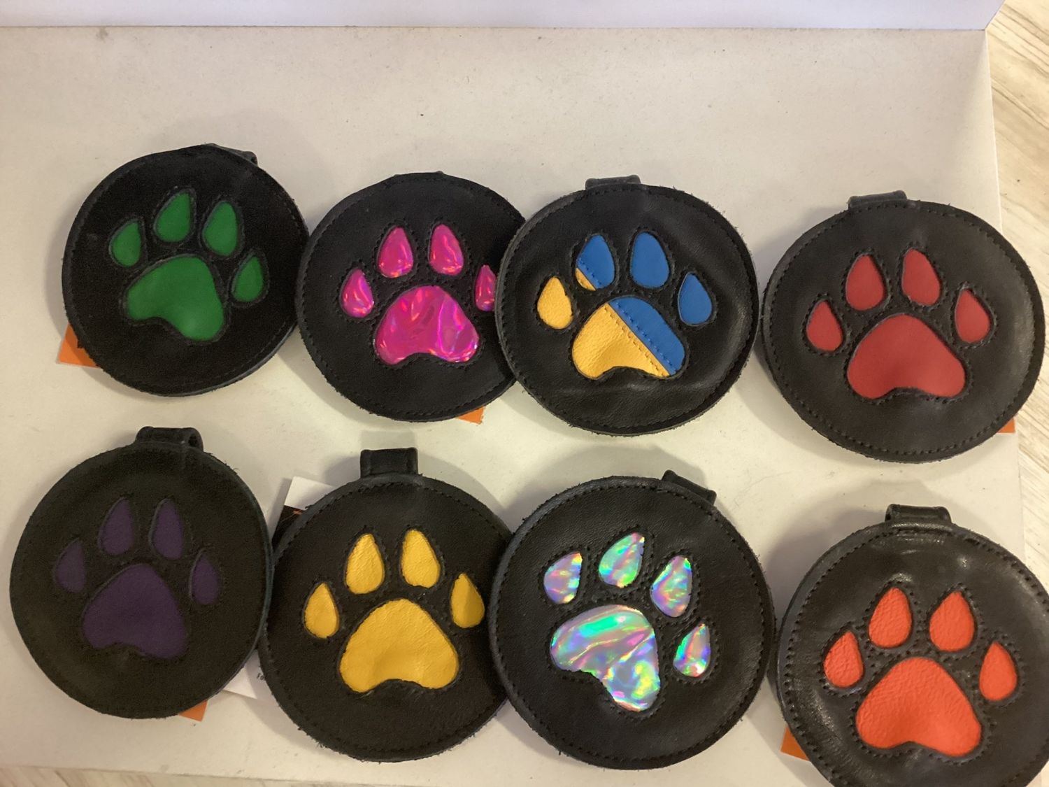 Leather Harness Accent -Paw -Silver Holo