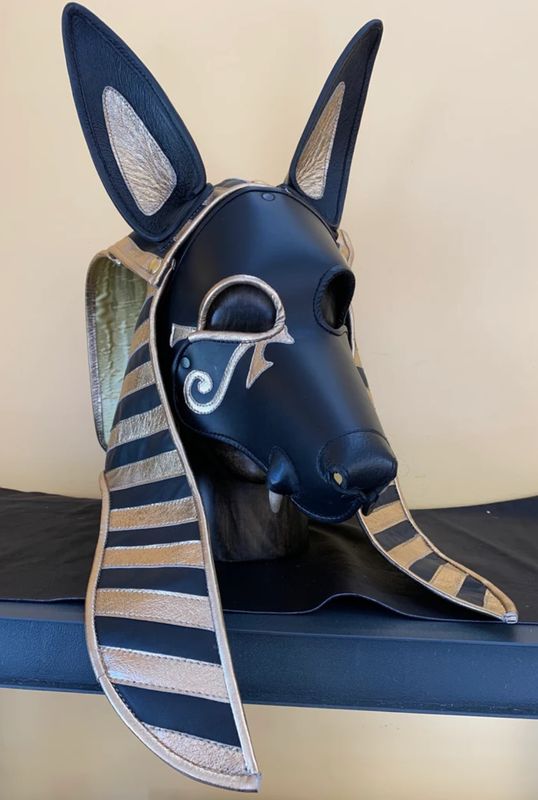 Custom Leather Hoods Blk/Gold/Anubis Specialty Anubis, Cowl