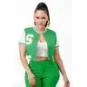 SHORT SLEEVE CROPPED BASEBALL JACKET  GREEN