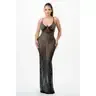 MESH RHINESTONE MAXI DRESS  BLACK
