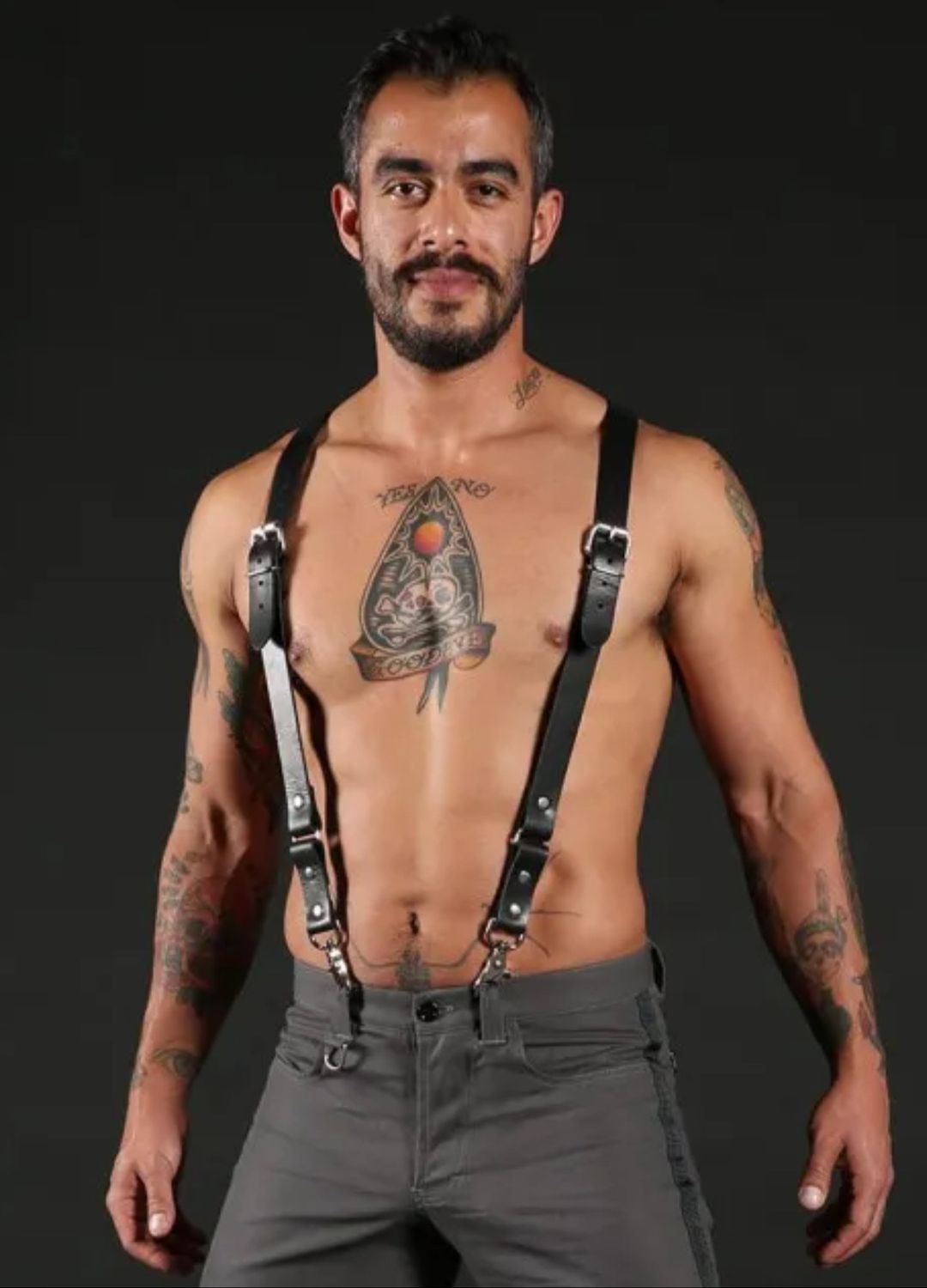 Mr. S Leather - Leather Patrol Harness/Suspender Combo- Black - One Size