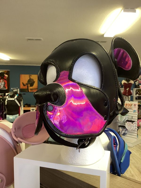 Custom Leather Hoods Blk/ Holo Pink Black Bear, HP