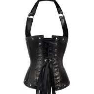 Black LTHR/PU Underbust Halter US 12