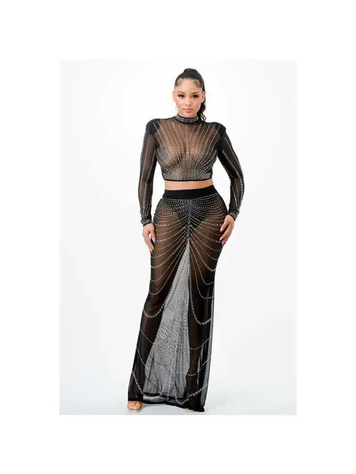 RINESTONE Two Piece Maxi Skirt Set