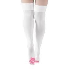 3D Night-Glow Pink/Yellow Paw Pad Long Silk Stockings White