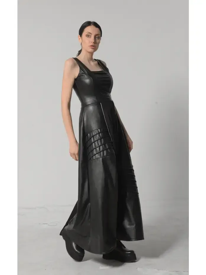 V-Leather Goth Style Long Dress -