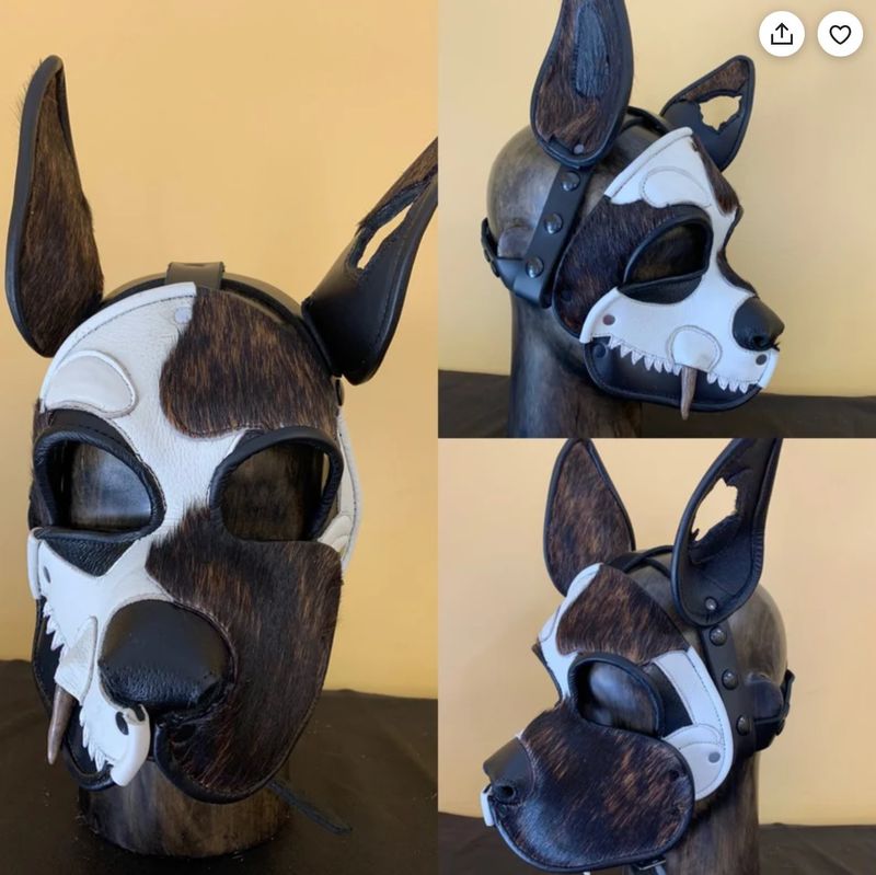 Custom Leather Hoods -Specialty Zombie Pup - Brn/Wht
