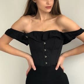 Cotton Straight Bustline Corset Top Black US14