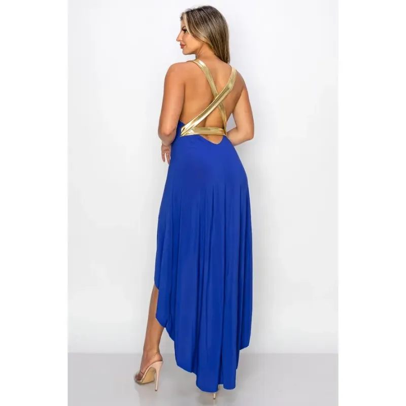 SLEEVELESS DEEP V-NECKLINE MAXI DRESS  ROYAL