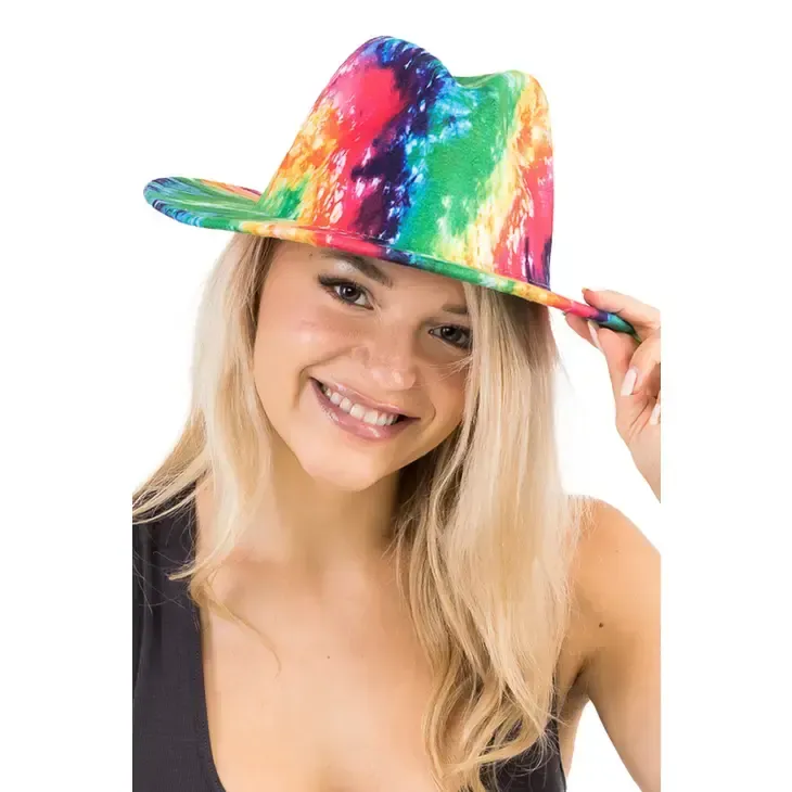 Rainbow Tie Dye Felt Fedora