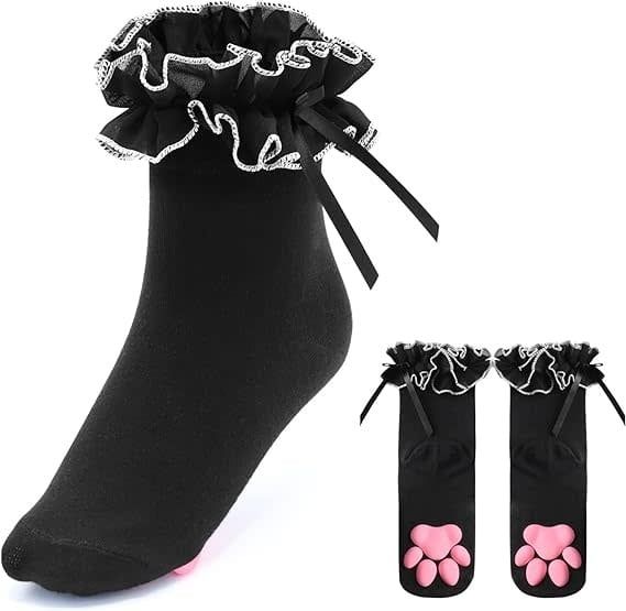 3D Paw Pad Lace Ruffle Frilly Ankle Socks