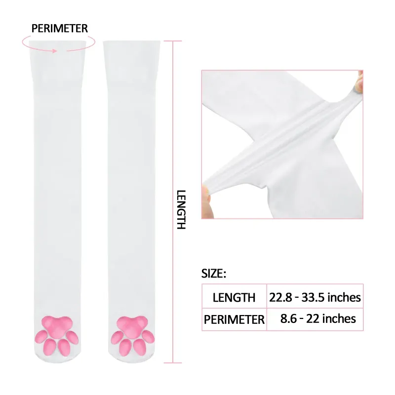 3D Night-Glow Green Paw Pad Long Silk Stockings White