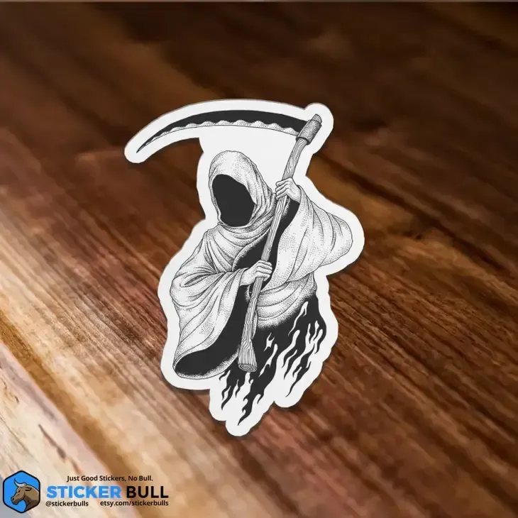 Vintage Black and White Grim Reaper Sticker