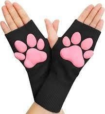 3D Paw Pad Fingerless Cashmere Gloves Black/Pink