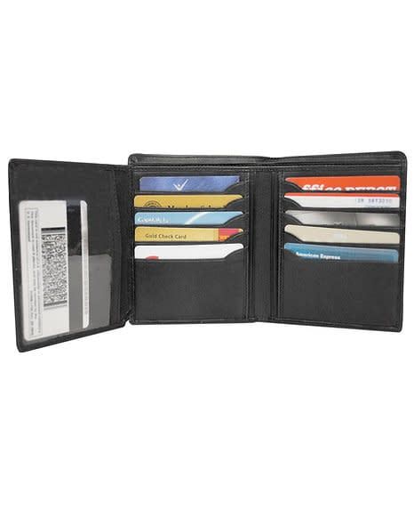 RF Cowhide Leather Bi-fold Wallet 15 CC Slots Black
